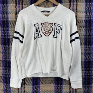 Abercrombie & Fitch Womens Small White V Neck Long Sleeve A&F Tiger Graphic Top